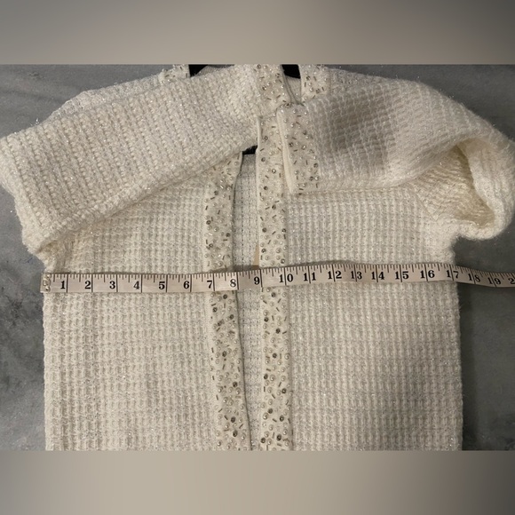 NWT Elie Tahari Size S Cream Knit Embellished Textured Cardigan Beaded Pearls - Picture 9 of 11